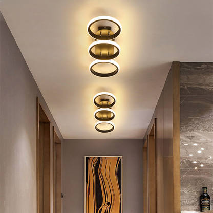 Halo Overlapping Ring LED Ceiling Light – Modern 2 or 3 Ring Flush Mount Fixture, Warm or Cool White for Living Room