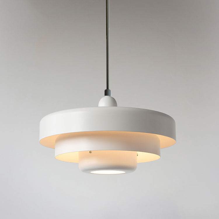 Nordic Vintage Multi-Layer Pendant Lamp – Retro Layered Round Shade Hanging Light in Orange, Green or White, Glare-Free