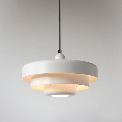 Nordic Vintage Multi-Layer Pendant Lamp – Retro Layered Round Shade Hanging Light in Orange, Green or White, Glare-Free