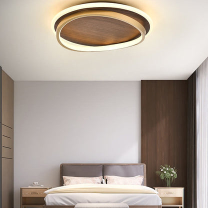 Modern Round Walnut & Gold LED Ceiling Lamp – Eye-Friendly Flush Mount with 3 Changeable Colors, 37 to 57 cm