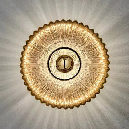 Nordic Vintage Ribbed Glass Wall Sconce – Striped Round Disc Art Deco Wall Light for Bedroom, Hallway & Living Room