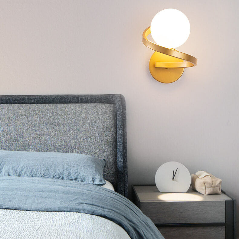 Astra Spiral Dual-Globe LED Wall Light – Sculptural Metal Frame Frosted Glass Sconce in Gold or Black, Warm or Cool White