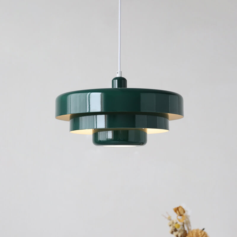 Nordic Vintage Multi-Layer Pendant Lamp – Retro Layered Round Shade Hanging Light in Orange, Green or White, Glare-Free