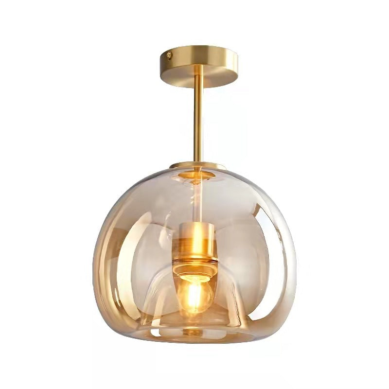 Nordic Glass Globe Semi-Flush Ceiling Light – Smoke Grey or Amber Glass Ball Fixture for Hallway, Bedroom & Living Room