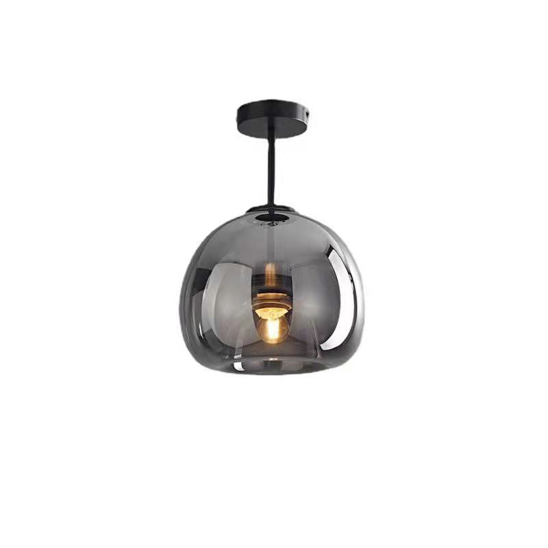 Nordic Glass Globe Semi-Flush Ceiling Light – Smoke Grey or Amber Glass Ball Fixture for Hallway, Bedroom & Living Room