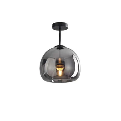 Nordic Glass Globe Semi-Flush Ceiling Light – Smoke Grey or Amber Glass Ball Fixture for Hallway, Bedroom & Living Room