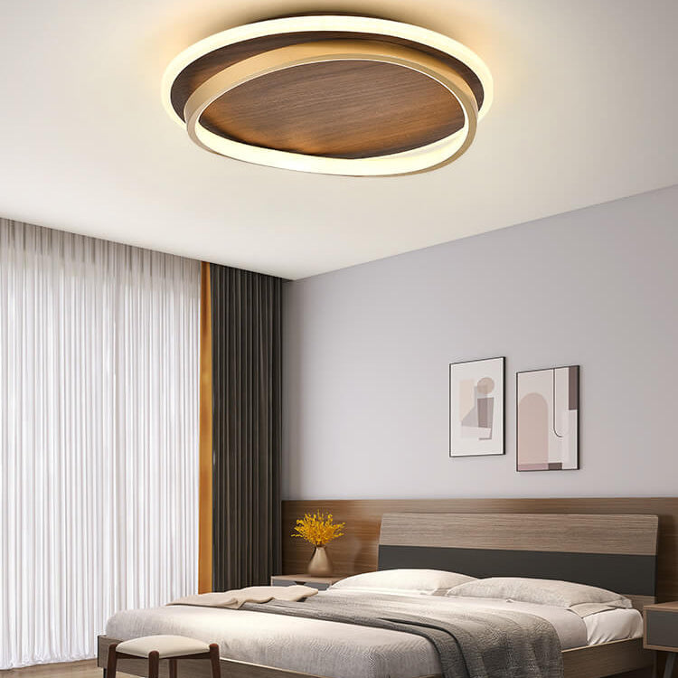Modern Round Walnut & Gold LED Ceiling Lamp – Eye-Friendly Flush Mount with 3 Changeable Colors, 37 to 57 cm