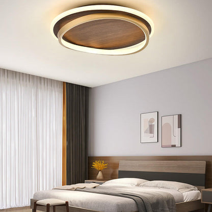 Modern Round Walnut & Gold LED Ceiling Lamp – Eye-Friendly Flush Mount with 3 Changeable Colors, 37 to 57 cm