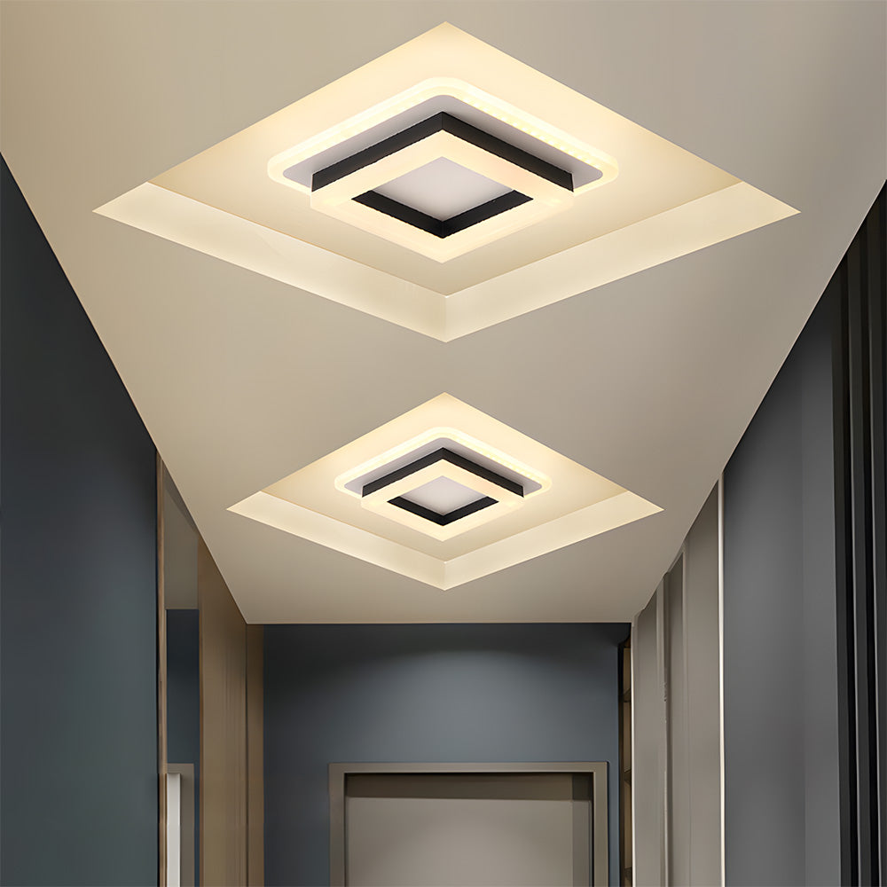Modern Square LED Ceiling Light – 24W 1920 Lumen Slim Flush Mount Fixture in Black or Gold for Hallway, Bedroom & Kitchen