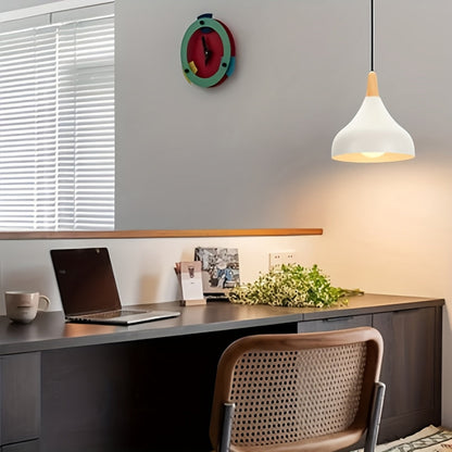 Modern Teardrop Metal & Wood Pendant Light – Scandinavian Hanging Lamp with 100 cm Adjustable Cord in 9 Colors