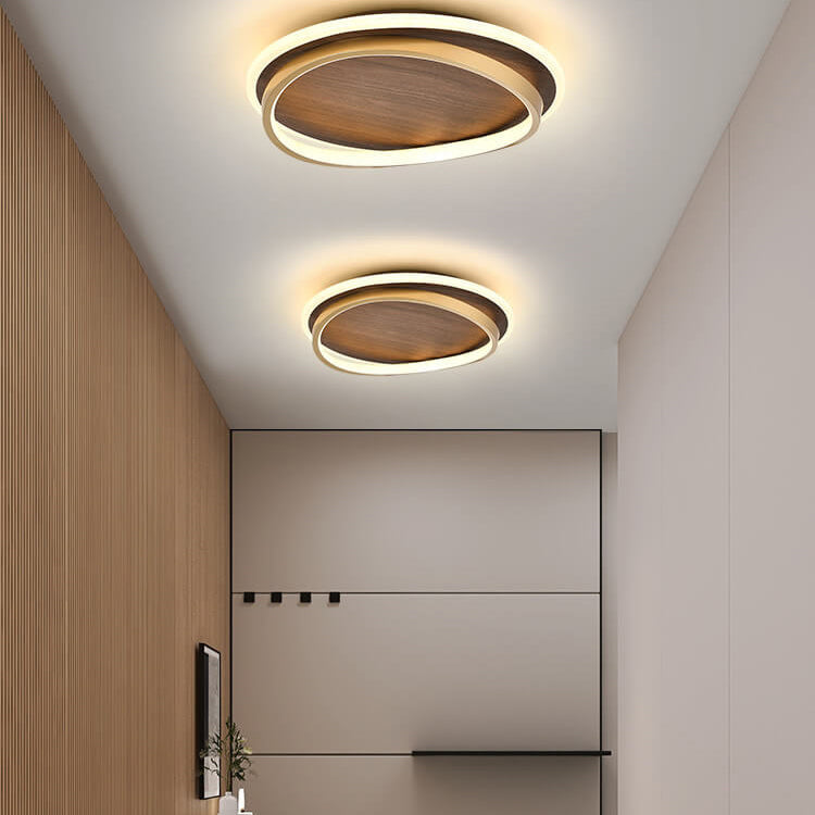 Modern Round Walnut & Gold LED Ceiling Lamp – Eye-Friendly Flush Mount with 3 Changeable Colors, 37 to 57 cm