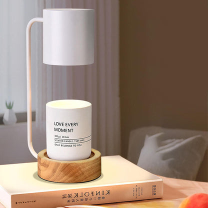 Japanese Minimalist Candle Warmer Lamp – Flameless Dimmable Wax Melter with Timer and Wooden Base, White or Black