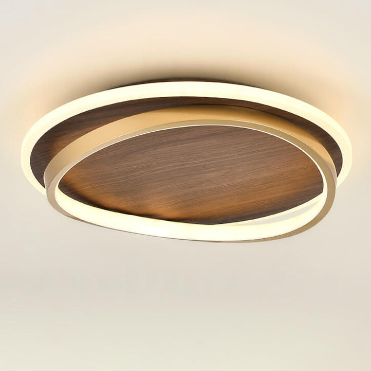 Modern Round Walnut & Gold LED Ceiling Lamp – Eye-Friendly Flush Mount with 3 Changeable Colors, 37 to 57 cm