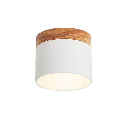 Scandinavian Macaron LED Ceiling Light with Wood Accent – Compact 7W 700 Lumen Flush Mount with 3-Color Light in 7 Colors