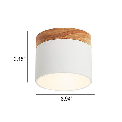 Scandinavian Macaron LED Ceiling Light with Wood Accent – Compact 7W 700 Lumen Flush Mount with 3-Color Light in 7 Colors