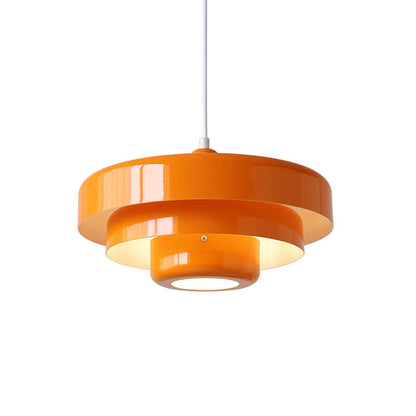 Nordic Vintage Multi-Layer Pendant Lamp – Retro Layered Round Shade Hanging Light in Orange, Green or White, Glare-Free