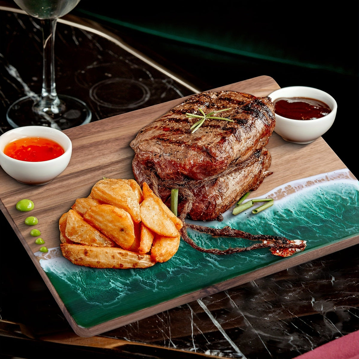 Ocean Wave Resin & Acacia Wood Cutting Board – Handcrafted Cheese, Charcuterie & Serving Board with River Resin Design