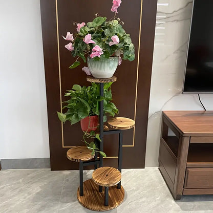 Verdura 6-Tier Round Wooden Plant Stand – Multi-Level Solid Wood Flower Display Rack for Indoor & Outdoor Garden