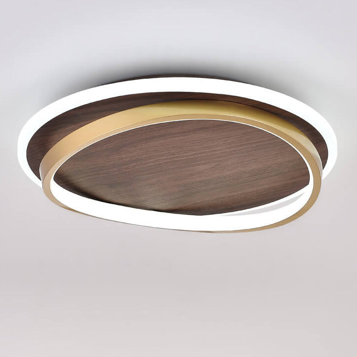 Modern Round Walnut & Gold LED Ceiling Lamp – Eye-Friendly Flush Mount with 3 Changeable Colors, 37 to 57 cm