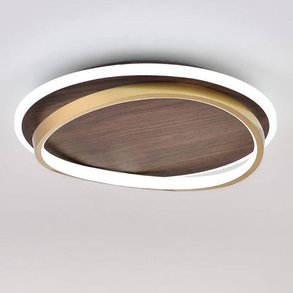 Modern Round Walnut & Gold LED Ceiling Lamp – Eye-Friendly Flush Mount with 3 Changeable Colors, 37 to 57 cm