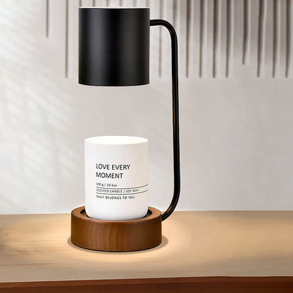 Japanese Minimalist Candle Warmer Lamp – Flameless Dimmable Wax Melter with Timer and Wooden Base, White or Black