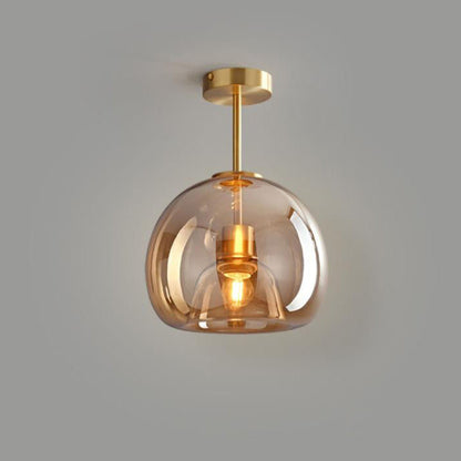 Nordic Glass Globe Semi-Flush Ceiling Light – Smoke Grey or Amber Glass Ball Fixture for Hallway, Bedroom & Living Room