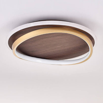 Modern Round Walnut & Gold LED Ceiling Lamp – Eye-Friendly Flush Mount with 3 Changeable Colors, 37 to 57 cm