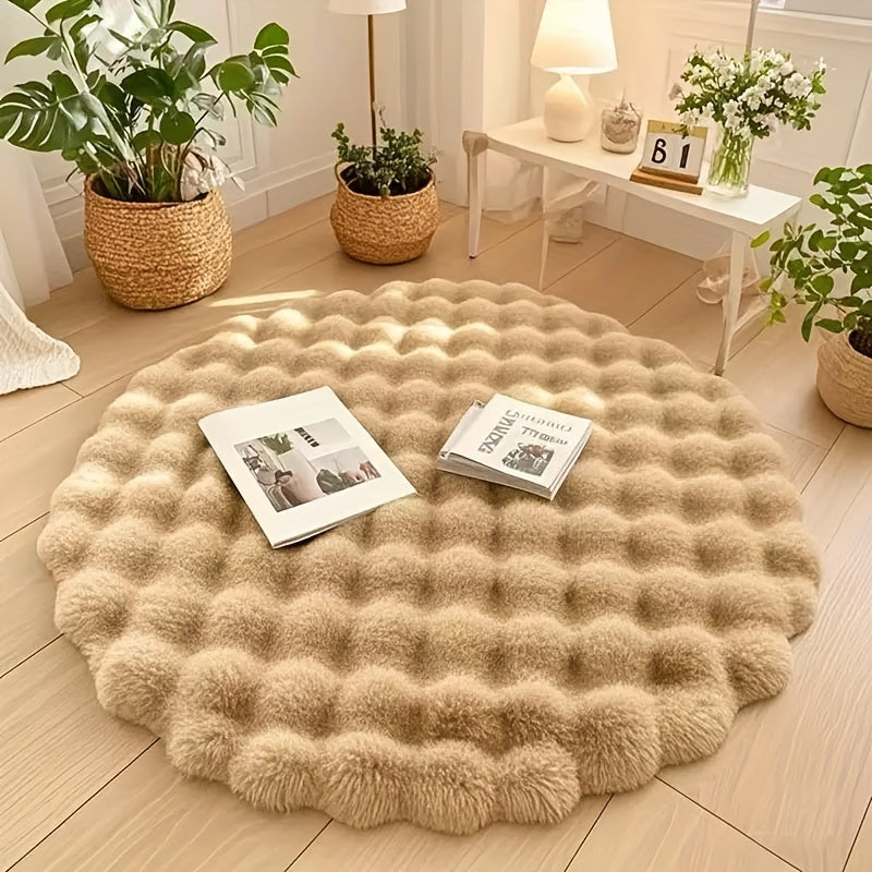 Cloud Comfort Round Bubble Rug – Ultra-Soft Fluffy Circle Carpet, Modern 3D Textured Area Rug for Bedroom & Living Room