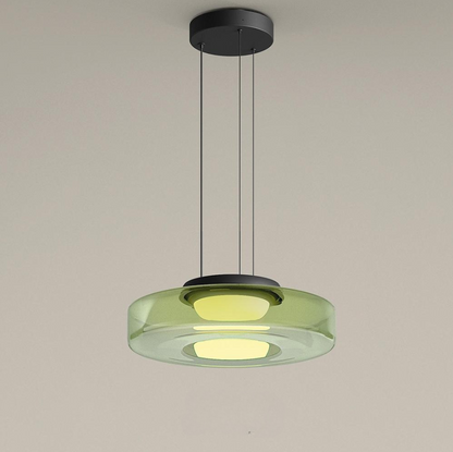 Bauhaus Layered Glass Pendant Lamp – Modern Amber, Green or Smoke Grey Hanging Light Fixture for Kitchen & Dining Room