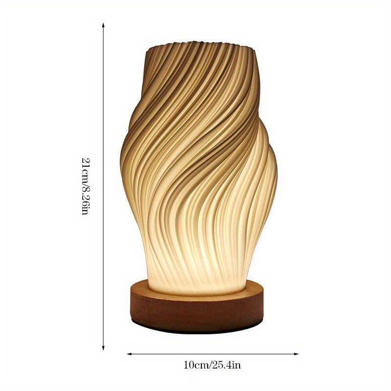 Modern LED Swirl Table Lamp – Sculptural Wave Dimmable Bedside & Desk Light with 3 Light Modes, Compact 21 x 10 cm