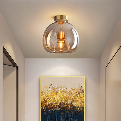 Vintage Amber Bubble Glass Ceiling Light – Retro Mid-Century Semi-Flush Lamp in Gold or Black for Hallway, Bedroom & Dining