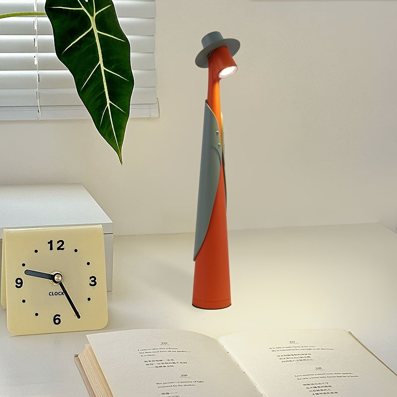 Modern Rechargeable LED Hat Lamp – Cordless Touch-Control Dimmable Desk Light, Artistic Bedside & Table Lamp