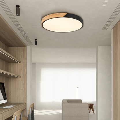 Modern Nordic LED Ceiling Light with Wood Accent – Flush Mount Dimmable Fixture for Bedroom, Living Room, Kitchen & Hallway