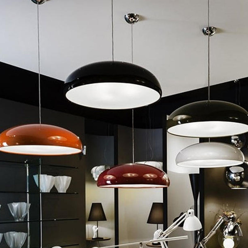 Lira Art Deco Metal Dome Pendant Light – Dimmable Modern Hanging Lamp in Orange, Black, White or Wine Red, 35 or 45 cm