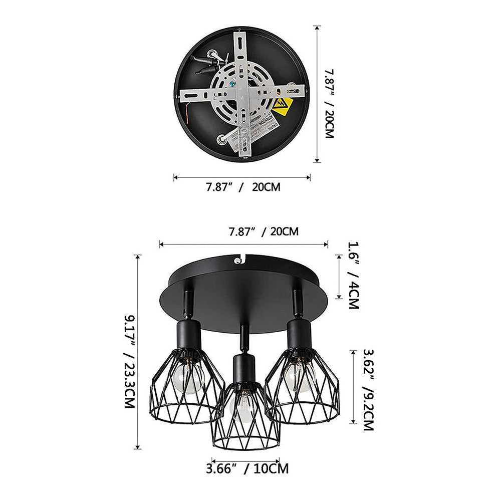 Industrial Adjustable Black Spotlight Ceiling Light – Vintage Geometric Wire Cage Fixture for Kitchen, Hallway & Bedroom