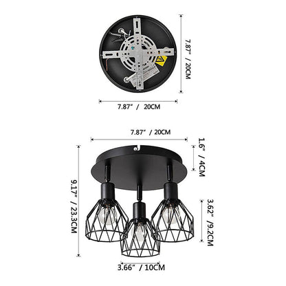 Industrial Adjustable Black Spotlight Ceiling Light – Vintage Geometric Wire Cage Fixture for Kitchen, Hallway & Bedroom