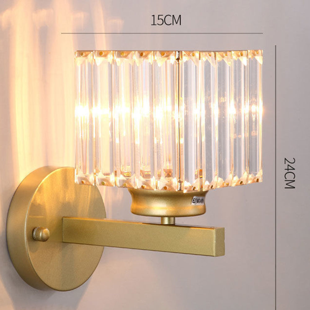 Modern Crystal Glass & Iron Wall Sconce – Round or Square Luxury Wall Light in Black or Gold, 15 x 24 cm, Bedroom & Hallway