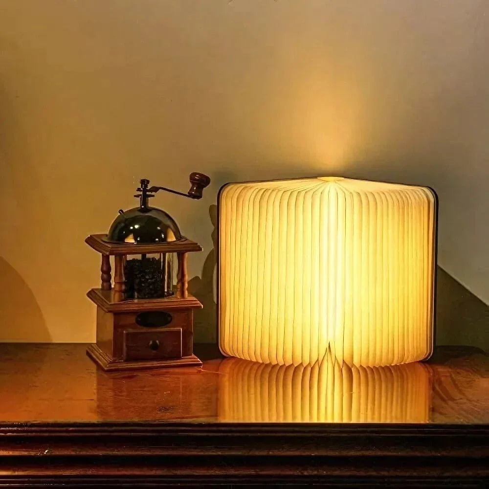 Lumibook Foldable Book Lamp – Rechargeable 360° Wooden LED Night Light, Portable Cordless Table Lamp