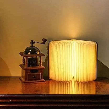 Lumibook Foldable Book Lamp – Rechargeable 360° Wooden LED Night Light, Portable Cordless Table Lamp