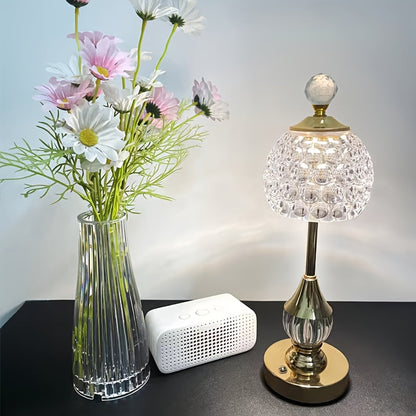 Crystal Touch Rechargeable LED Table Lamp – Cordless Dimmable Bedside Light with Gold Base, Elegant Luxury Accent Lamp
