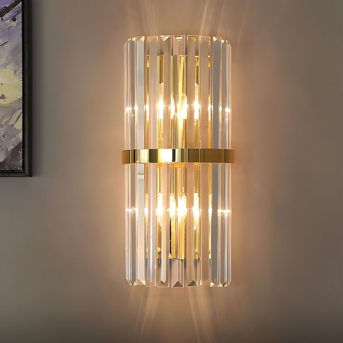 Modern Luxury Crystal Wall Light – Stainless Steel Wall Sconce with Clear Crystal Panels for Bedroom, Hallway & Living Room