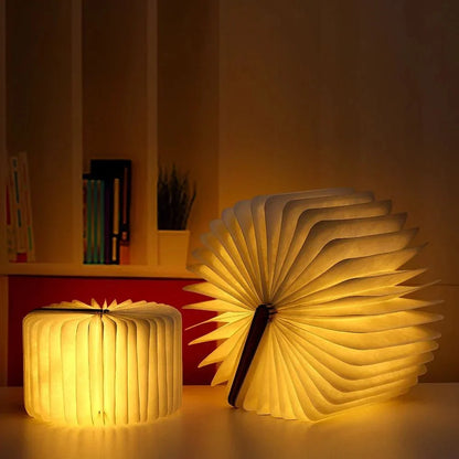 Lumibook Foldable Book Lamp – Rechargeable 360° Wooden LED Night Light, Portable Cordless Table Lamp