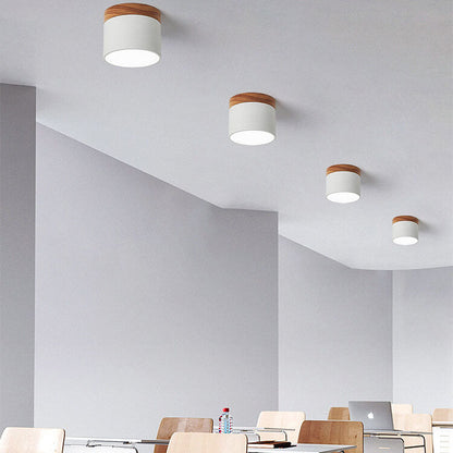 Scandinavian Macaron LED Ceiling Light with Wood Accent – Compact 7W 700 Lumen Flush Mount with 3-Color Light in 7 Colors