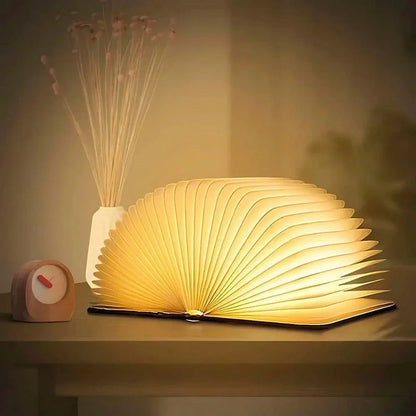 Lumibook Foldable Book Lamp – Rechargeable 360° Wooden LED Night Light, Portable Cordless Table Lamp