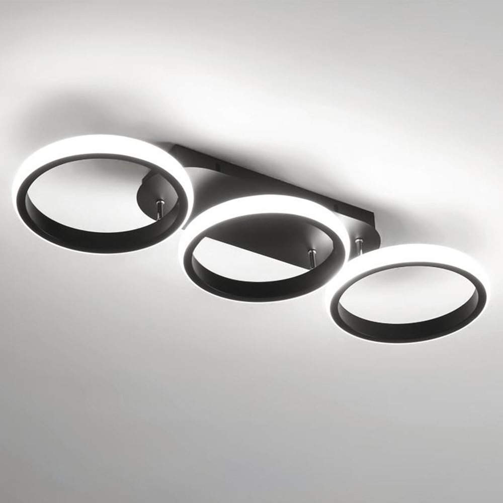 Halo Overlapping Ring LED Ceiling Light – Modern 2 or 3 Ring Flush Mount Fixture, Warm or Cool White for Living Room