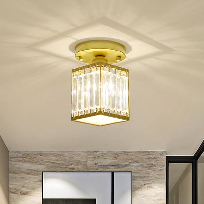 Elegant Crystal Foyer Ceiling Light – Modern Semi-Flush Mount Chandelier, Square or Round in Gold or Black for Entryway