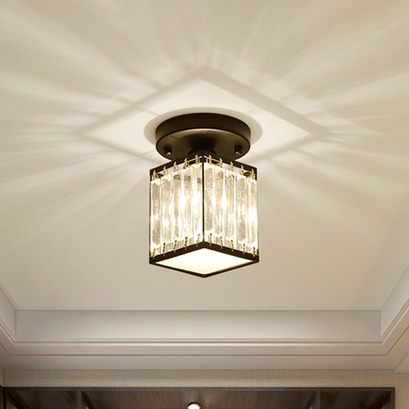 Elegant Crystal Foyer Ceiling Light – Modern Semi-Flush Mount Chandelier, Square or Round in Gold or Black for Entryway