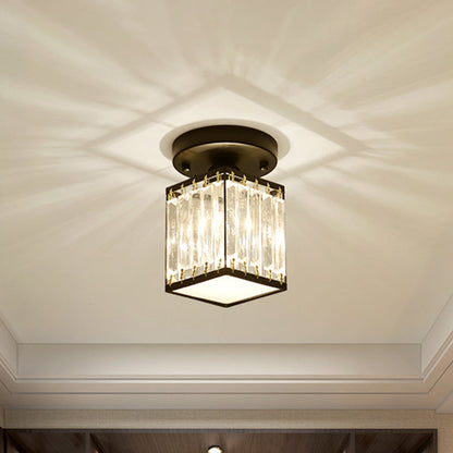 Elegant Crystal Foyer Ceiling Light – Modern Semi-Flush Mount Chandelier, Square or Round in Gold or Black for Entryway