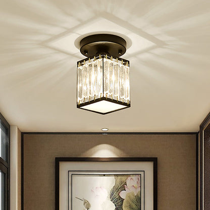 Elegant Crystal Foyer Ceiling Light – Modern Semi-Flush Mount Chandelier, Square or Round in Gold or Black for Entryway