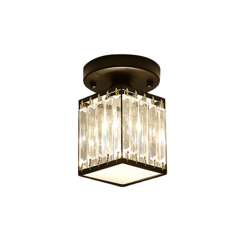 Elegant Crystal Foyer Ceiling Light – Modern Semi-Flush Mount Chandelier, Square or Round in Gold or Black for Entryway